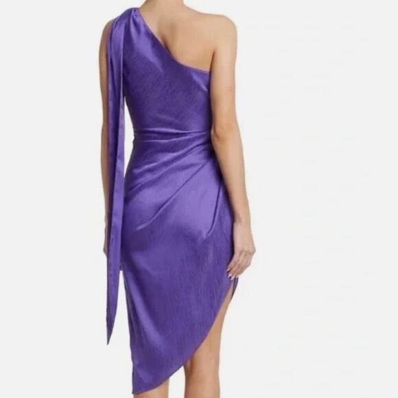 Ronny Kobo Purple Dress Size XL One Shoulder Satin Cocktail Wedding Guest Party - Picture 2 of 9